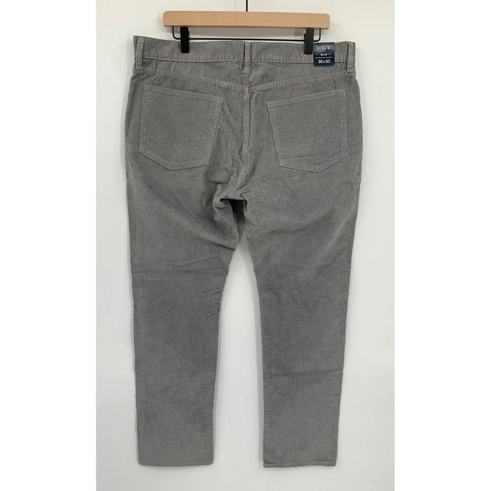 J Crew Corduroy Pants Mens 36x30 Gray Slim Flex Cotton Fall Preppy NEW